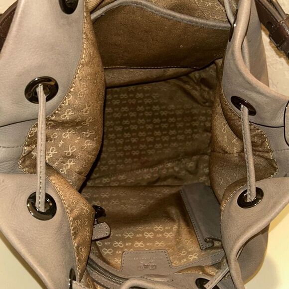 Anya Hindmarch Taupe Brown Leather Bucket Bag Tassel Fringe Purse Boho Western - Picture 6 of 15